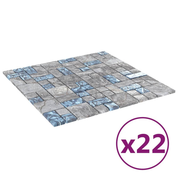Mosaikkfliser 22 stk grå og blå 30x30 cm glass