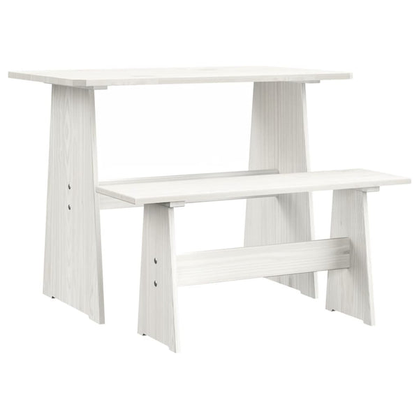 Spisebord med benk hvit heltre furu