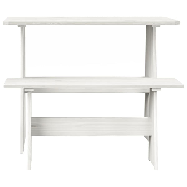 Spisebord med benk hvit heltre furu