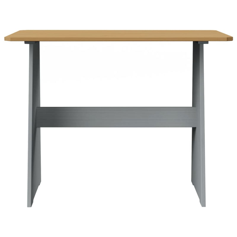 Spisebord med benk honningbrun og grå heltre furu