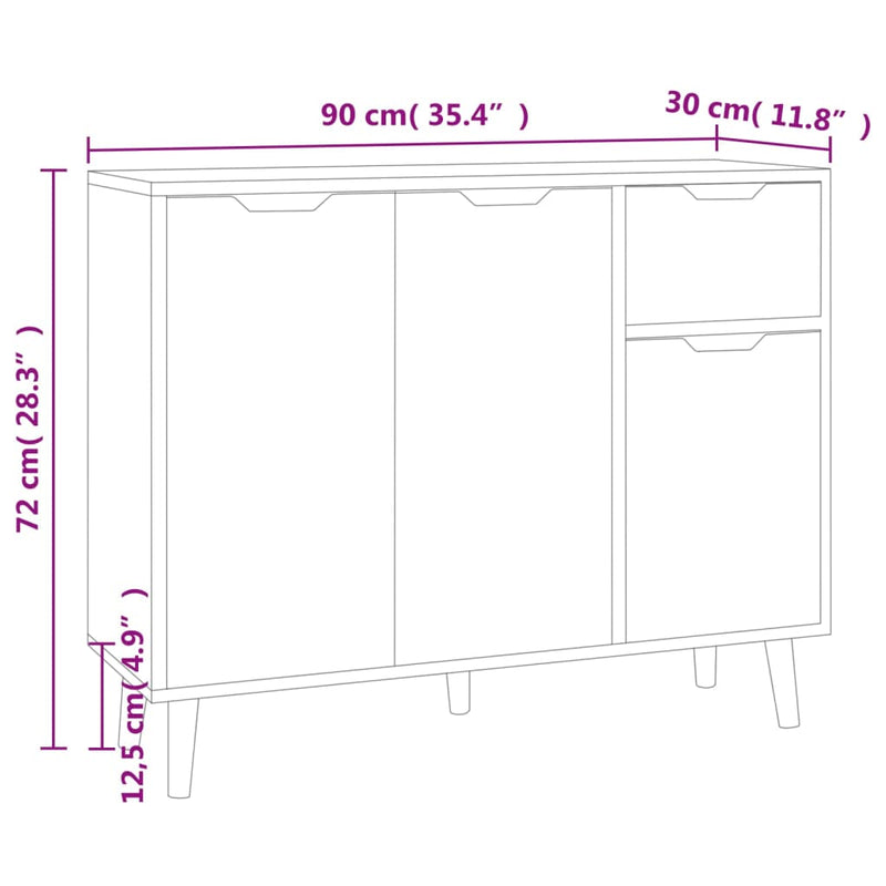 Skjenk svart 90x30x72 cm konstruert tre