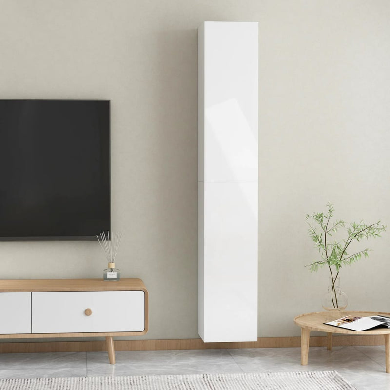 TV-benk 2 stk høyglans hvit 30,5x30x90 cm sponplate