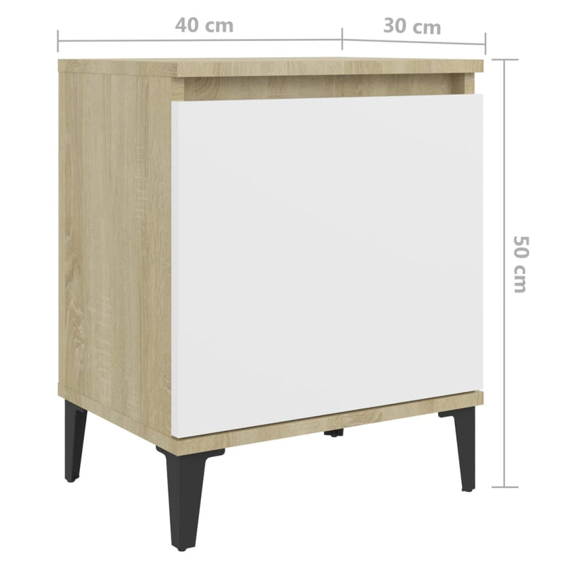 Nattbord med metallben sonoma eik og hvit 40x30x50 cm