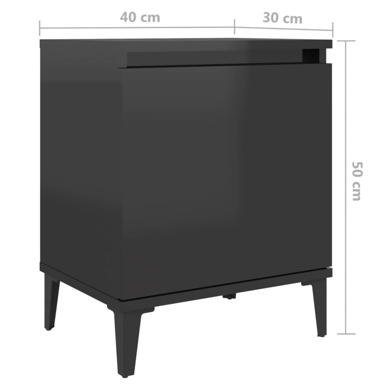 Nattbord med metallben 2 stk høyglans svart 40x30x50 cm