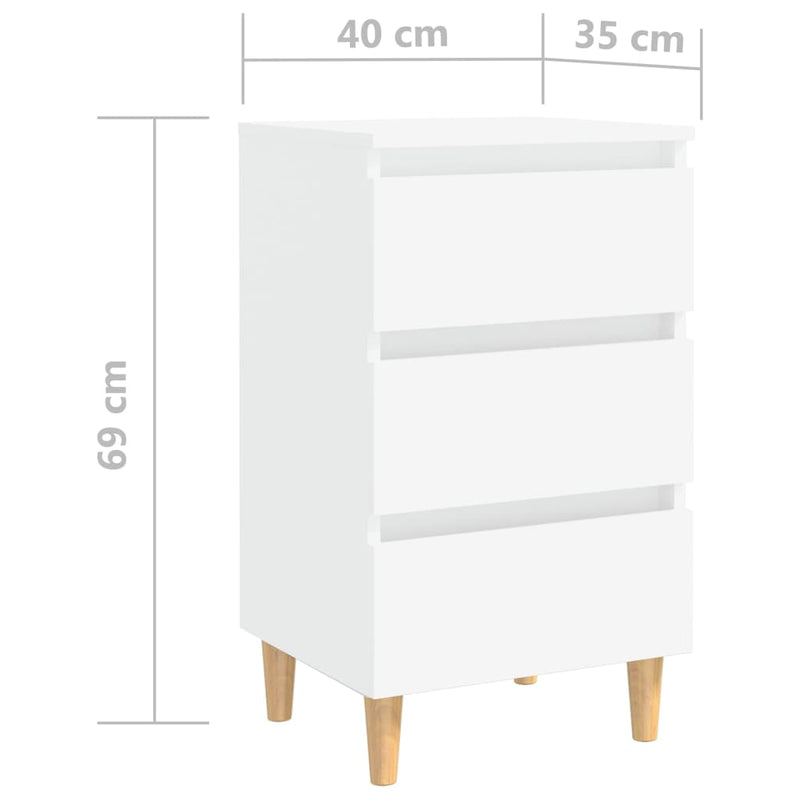 Nattbord med ben i heltre 2 stk hvit 40x35x69 cm