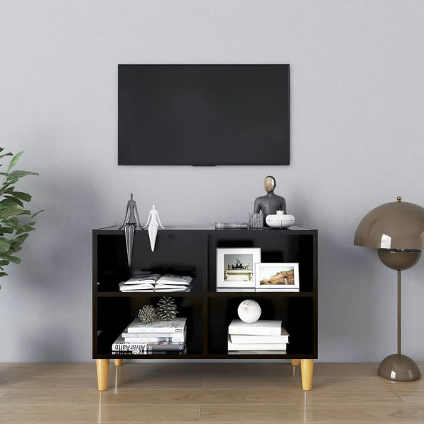 TV-benk med ben i heltre svart 69,5x30x50 cm