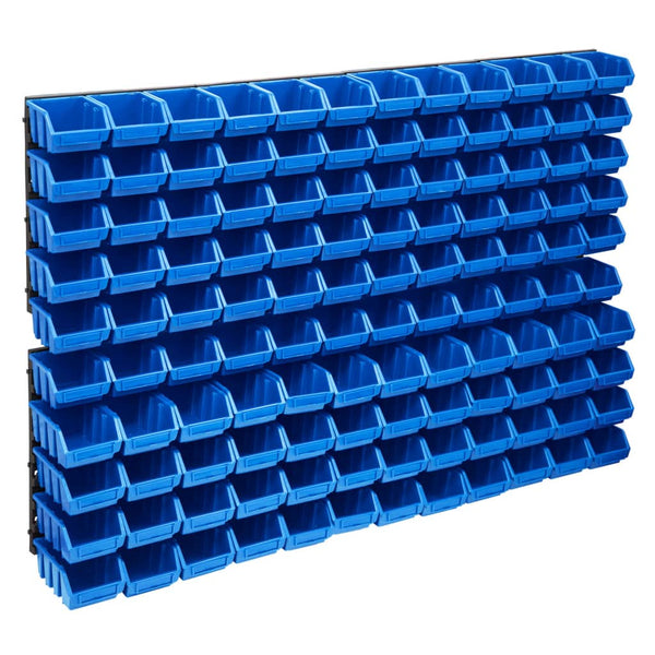Oppbevaringsbokssett i 128 deler med veggpaneler blå og svart