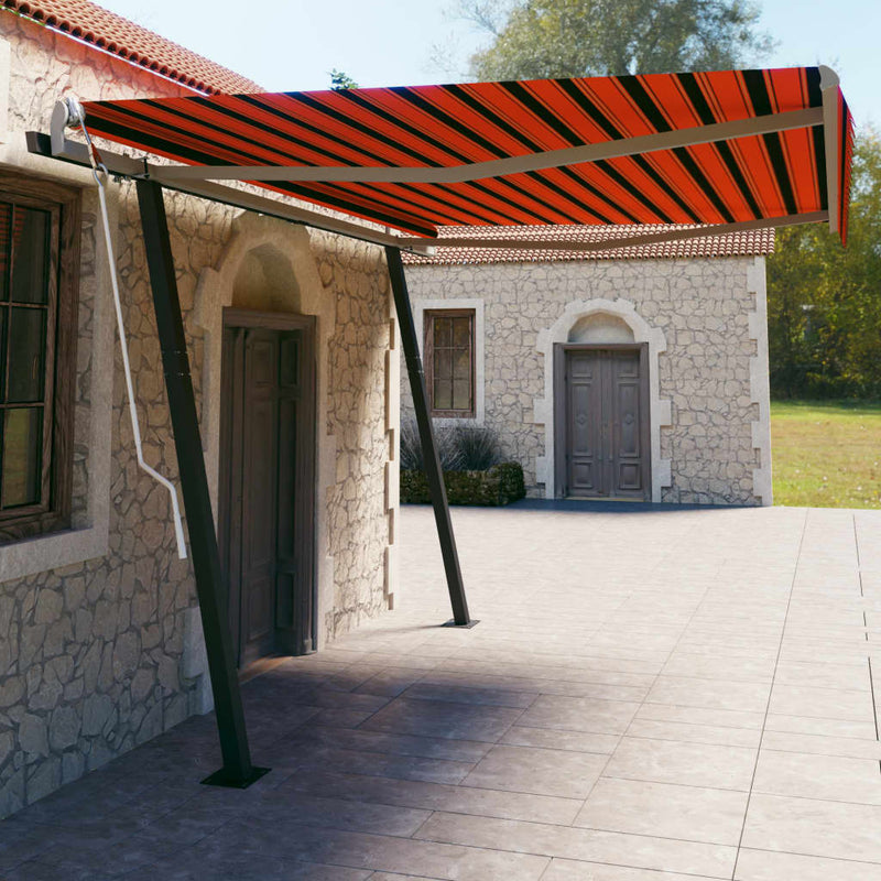 Automatisk uttrekkbar markise med stolper 4,5x3 m oransje brun