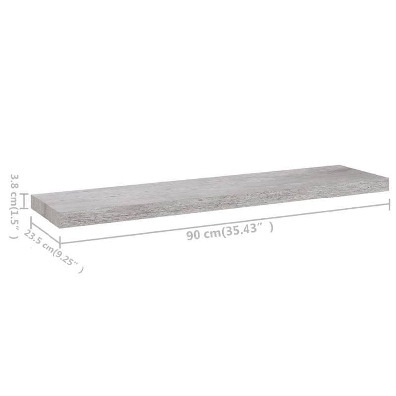 Flytende vegghylle betonggrå 90x23,5x3,8 cm MDF