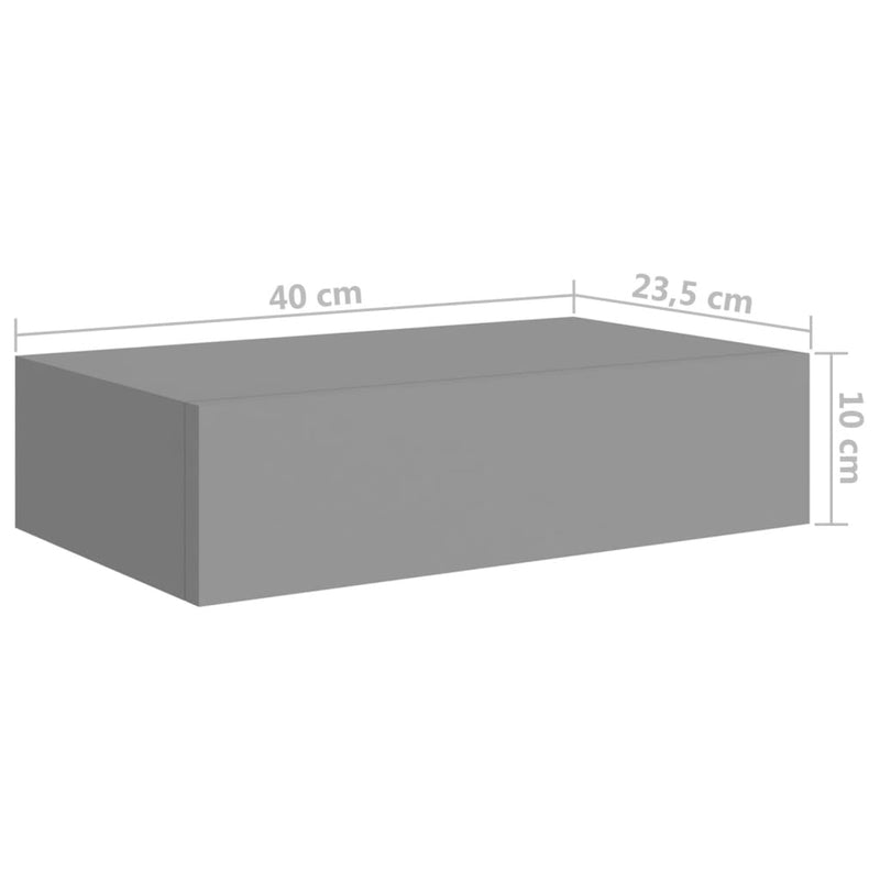 Veggmontert skuffehylle grå 40x23,5x10 cm MDF