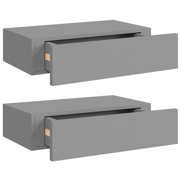 Veggmonterte skuffehyller 2 stk grå 40x23,5x10 cm MDF