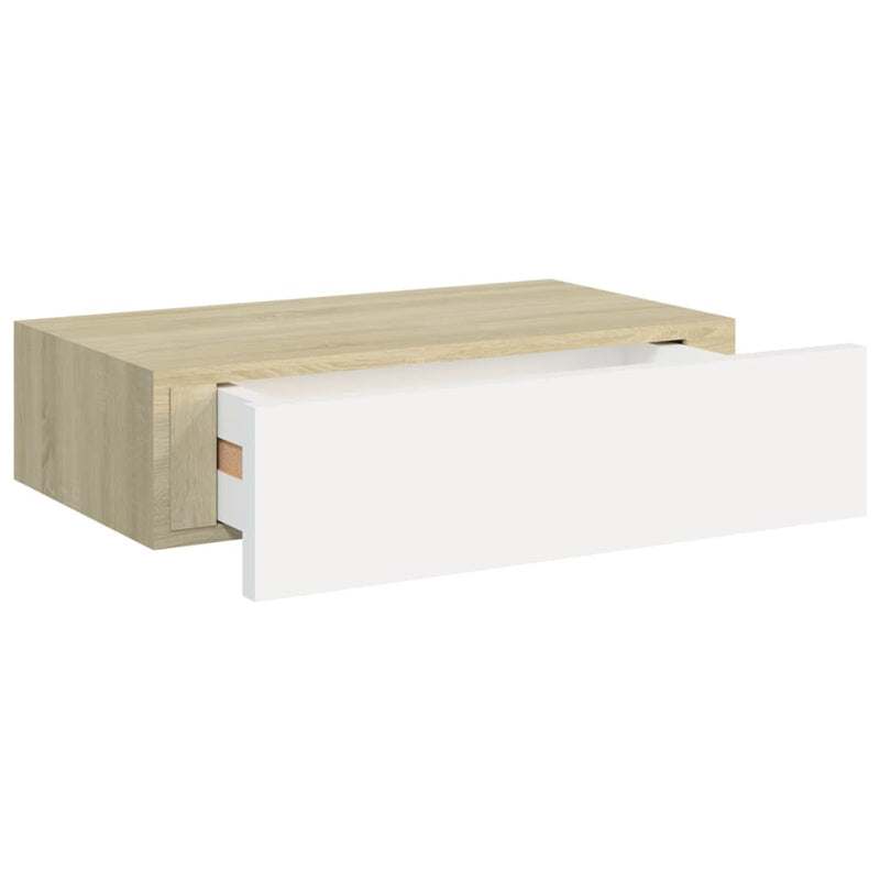 Veggmontert skuffehylle eik og hvit 40x23,5x10 cm MDF