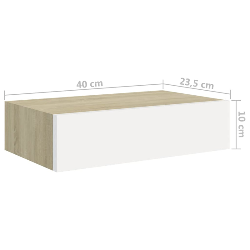 Veggmontert skuffehylle eik og hvit 40x23,5x10 cm MDF