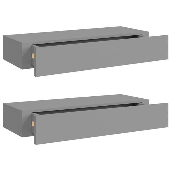 Veggmonterte skuffehyller 2 stk grå 60x23,5x10 cm MDF