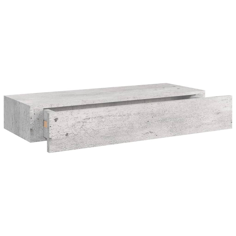 Veggmonterte skuffehyller 2 stk betonggrå 60x23,5x10 cm MDF