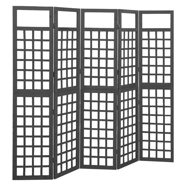 Romdeler/espalier 5 paneler heltre svart 201,5x180 cm