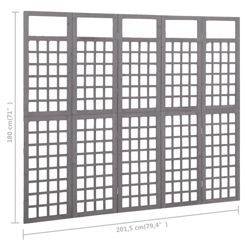 Romdeler/espalier 5 paneler heltre gran grå 201,5x180 cm