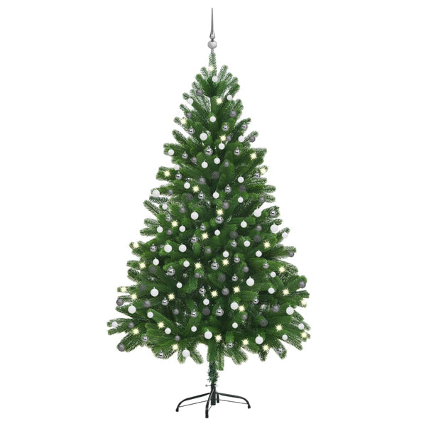 Kunstig juletre med LED og kulesett 210 cm grønn