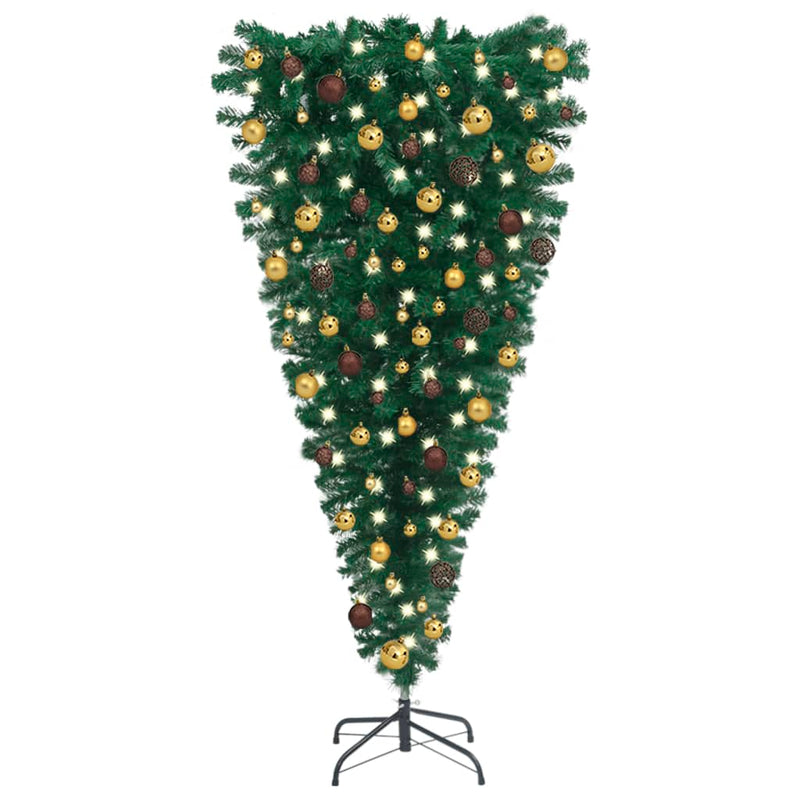 Opp-ned kunstig juletre med LED og kulesett 240 cm