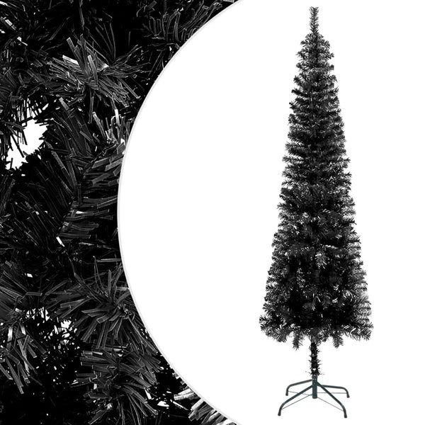 Slankt juletre med LED og kulesett svart 150 cm