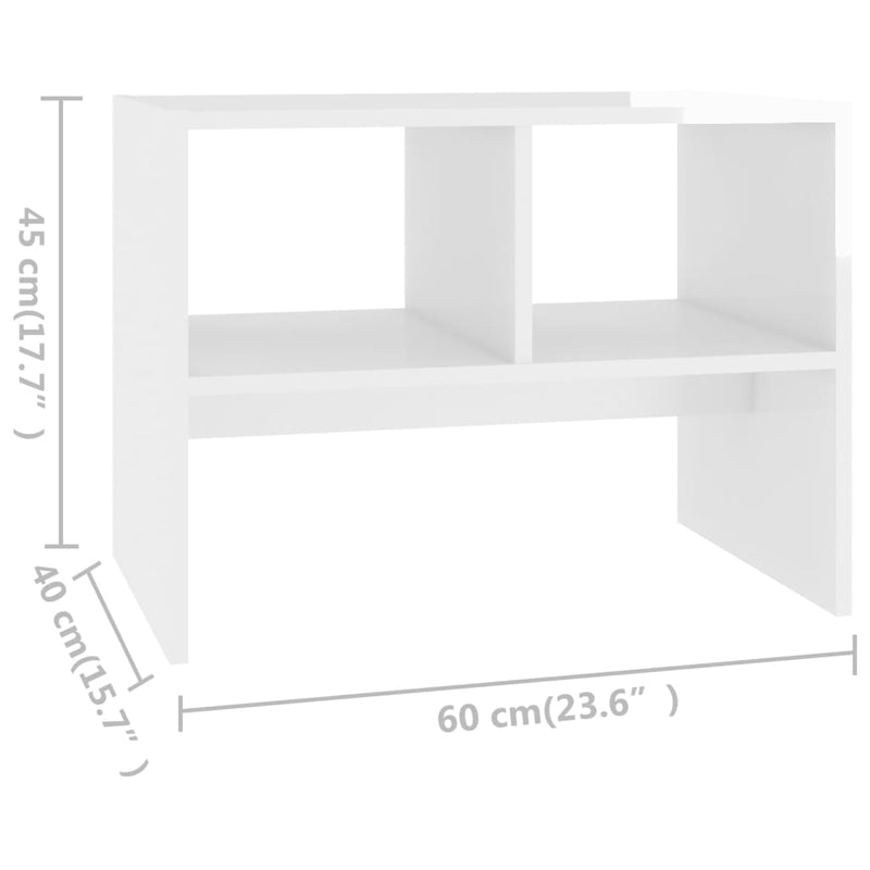Sidebord høyglans hvit 60x40x45 cm sponplate