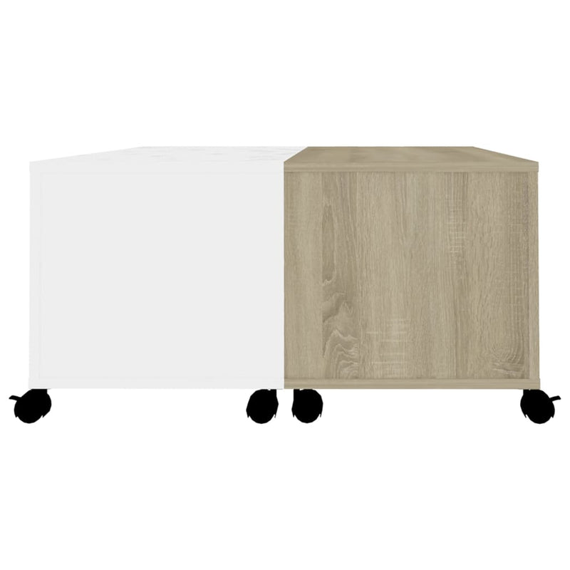 Salongbord hvit og sonoma eik 75x75x38 cm sponplate