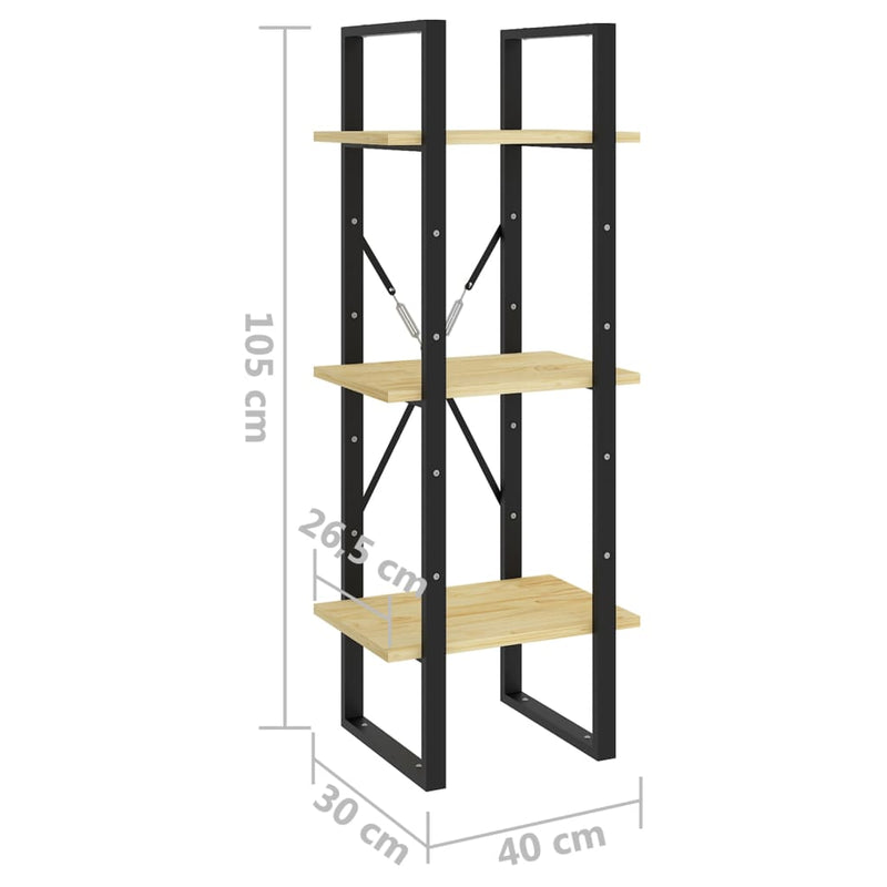 Bokhylle 3 nivåer 40x30x105 cm heltre furu