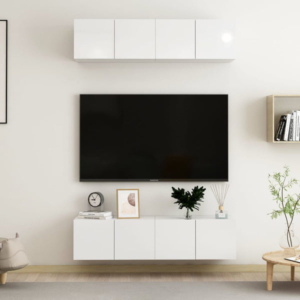 TV-benk 4 stk høyglans grå 60x30x30 cm sponplate
