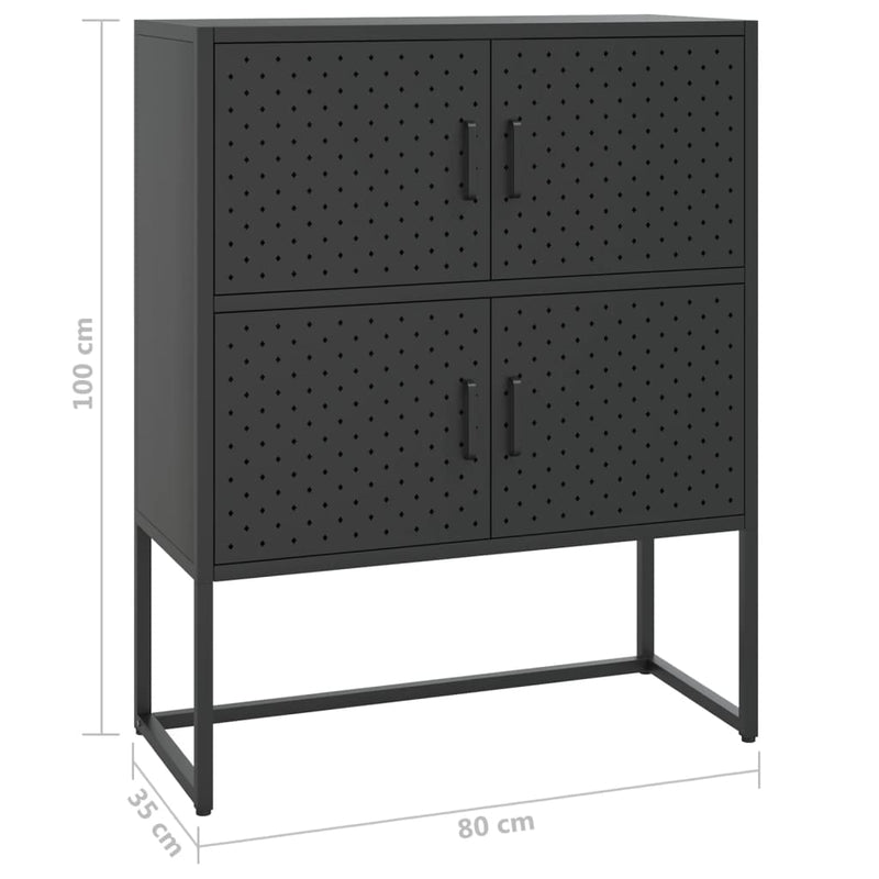 Highboard svart 80x35x100 cm stål