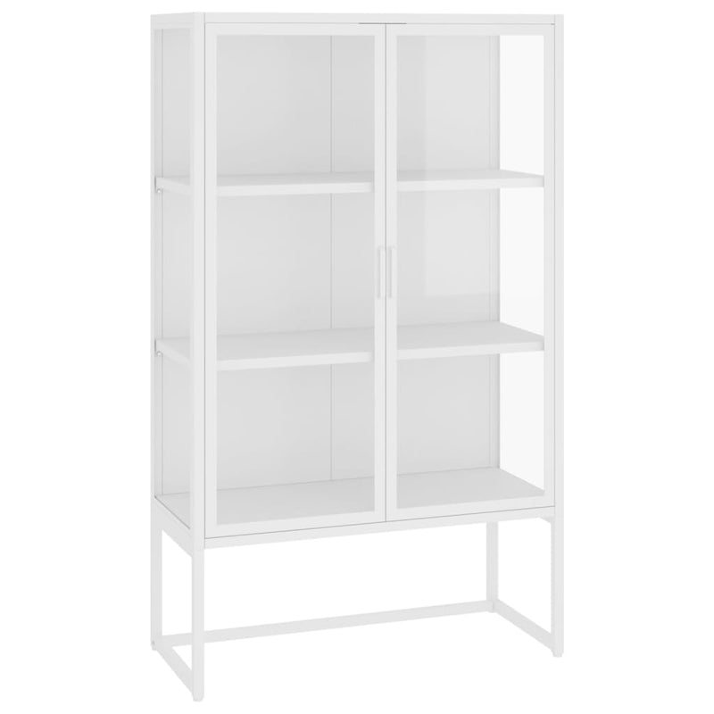 Highboard hvit 80x35x135 cm stål og herdet glass