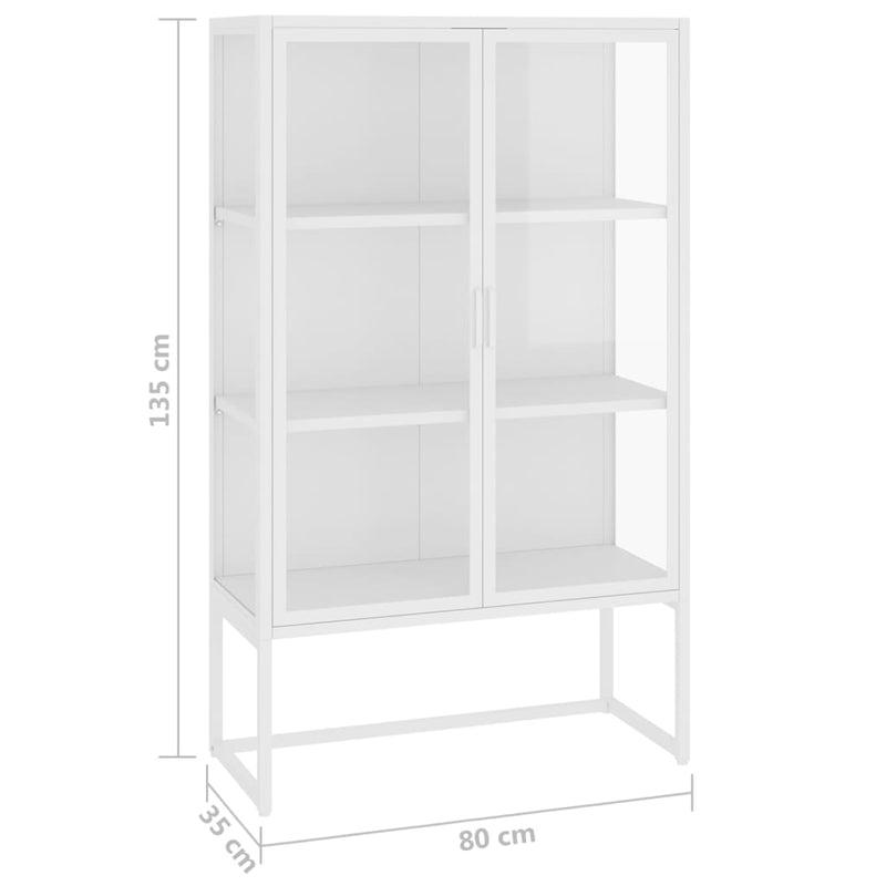 Highboard hvit 80x35x135 cm stål og herdet glass