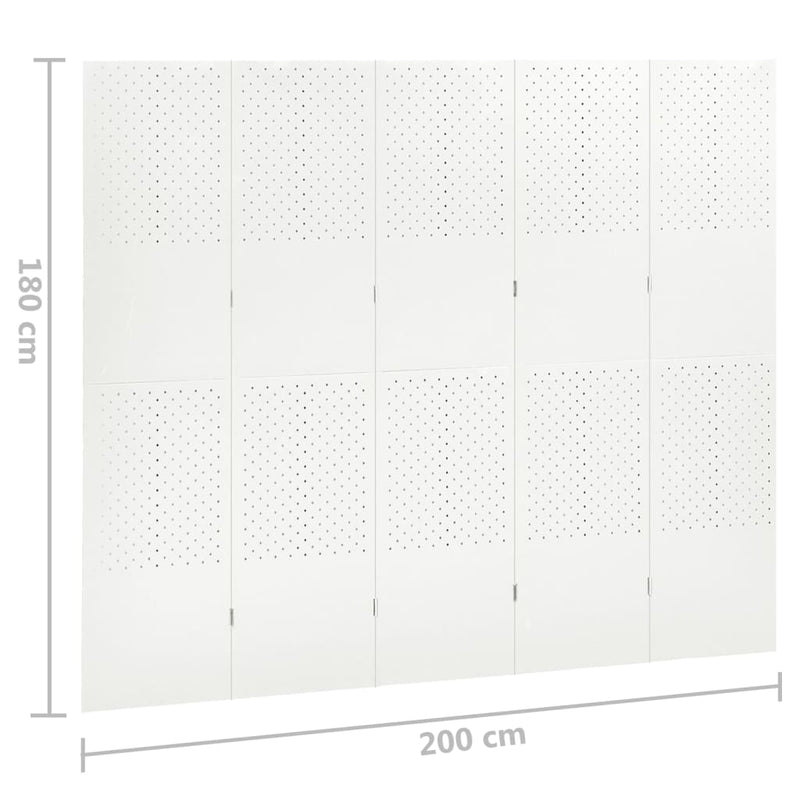 Romdeler 5 paneler hvit 200x180 cm stål