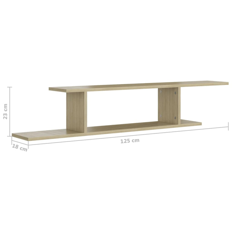 Veggmontert TV-hylle sonoma eik 125x18x23 cm sponplate