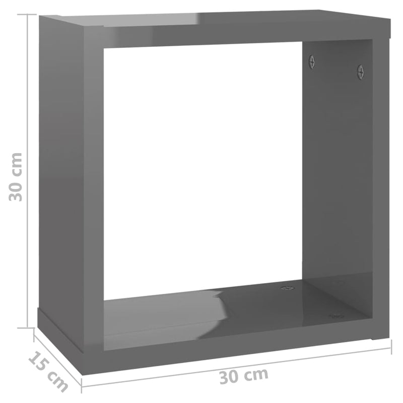 Vegghyller kubeformet 4 stk høyglans grå 30x15x30 cm