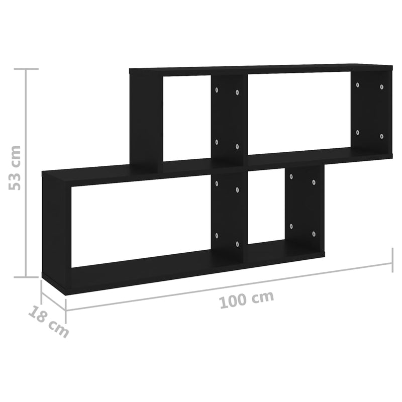 Vegghylle svart 100x18x53 cm sponplate