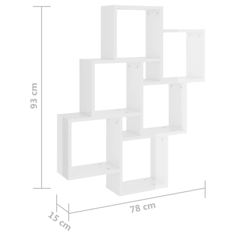 Kubeformet vegghylle høyglans hvit 78x15x93 cm sponplate