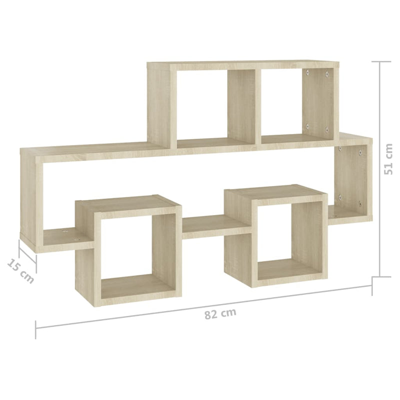 Bilformet vegghylle sonoma eik 82x15x51 cm sponplate