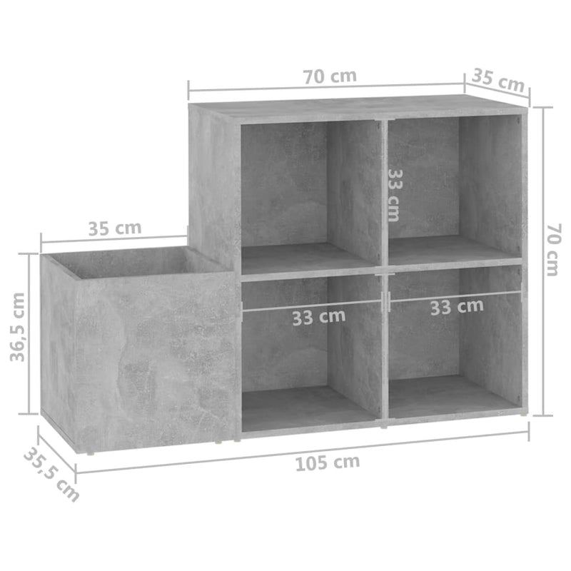 Skoskap for gang betonggrå 105x35,5x70 cm sponplate