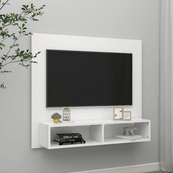 Veggmontert TV-benk hvit 102x23,5x90 cm sponplate
