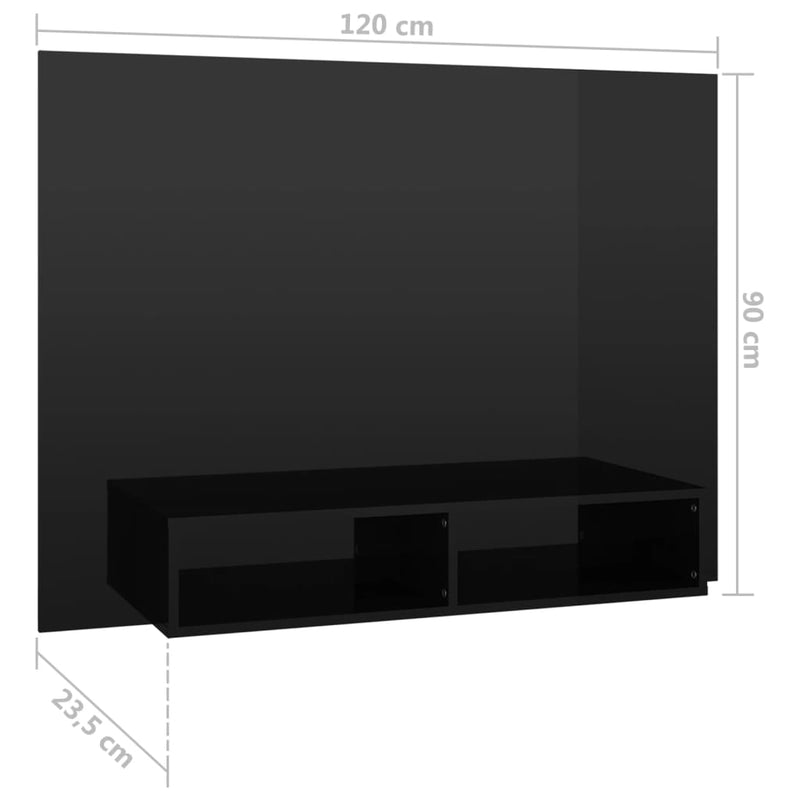 Veggmontert TV-benk høyglans svart 120x23,5x90 cm sponplate