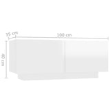 Nattbord høyglans hvit 100x35x40 cm sponplate