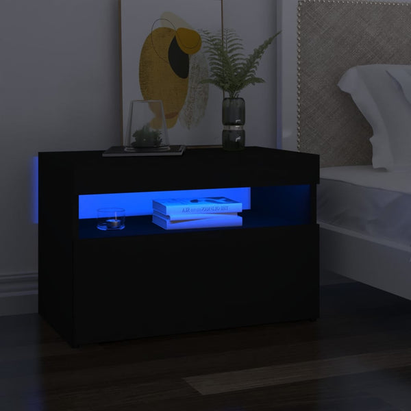 Nattbord med LED-lys 2 stk svart 60x35x40 cm konstruert tre