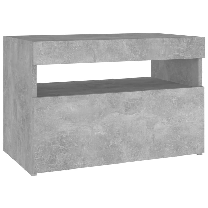 Nattbord & LED-lys betonggrå 60x35x40 cm