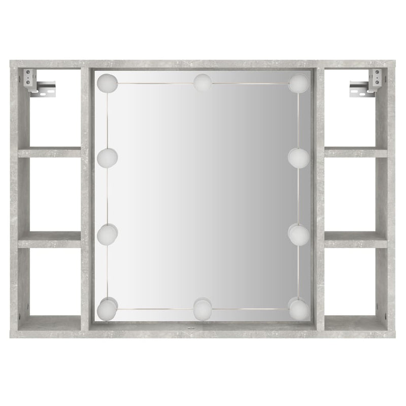 Speilskap med LED betonggrå 76x15x55 cm