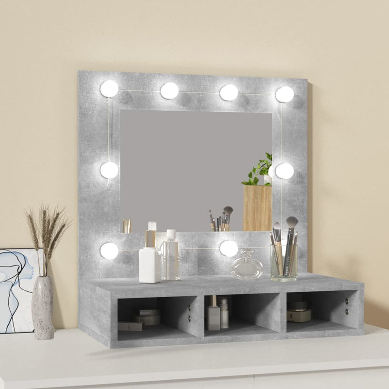 Speilskap med LED betonggrå 60x31,5x62 cm