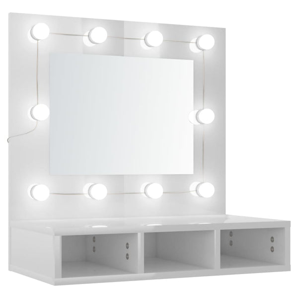 Speilskap med LED høyglans hvit 60x31,5x62 cm
