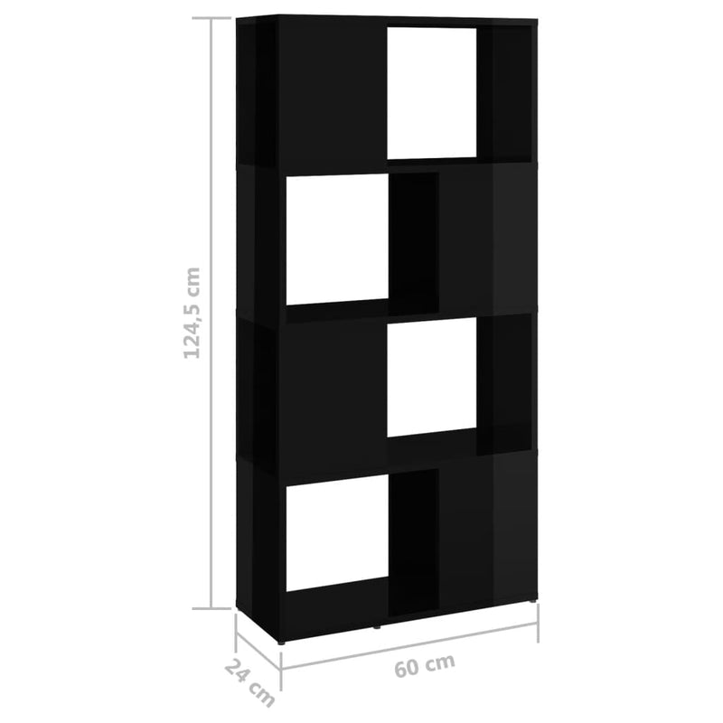 Bokhylle/Romdeler høyglans svart 60x24x124,5 cm