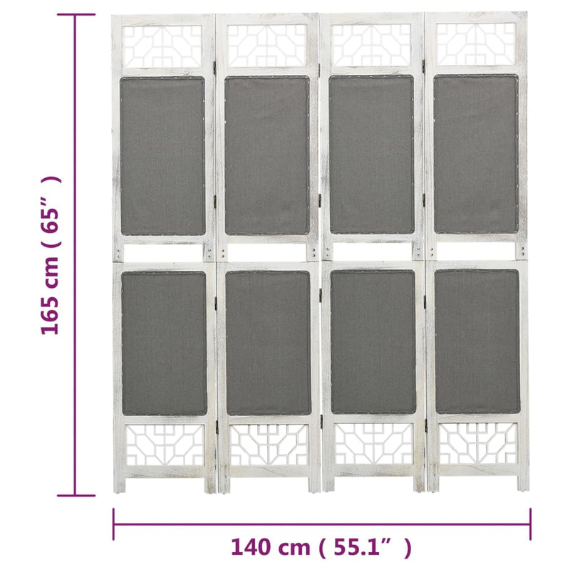 338555   4-Panel Room Divider Grey 140x165 cm Fabric