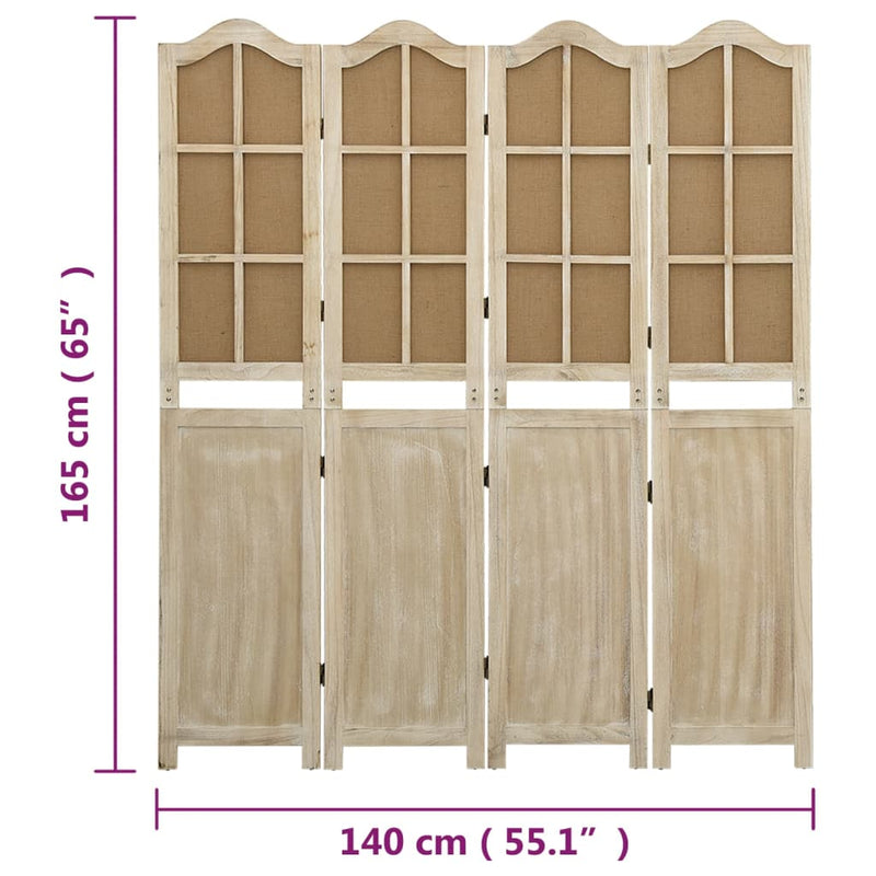 Romdeler med 4 paneler brun 140x165 cm stoff