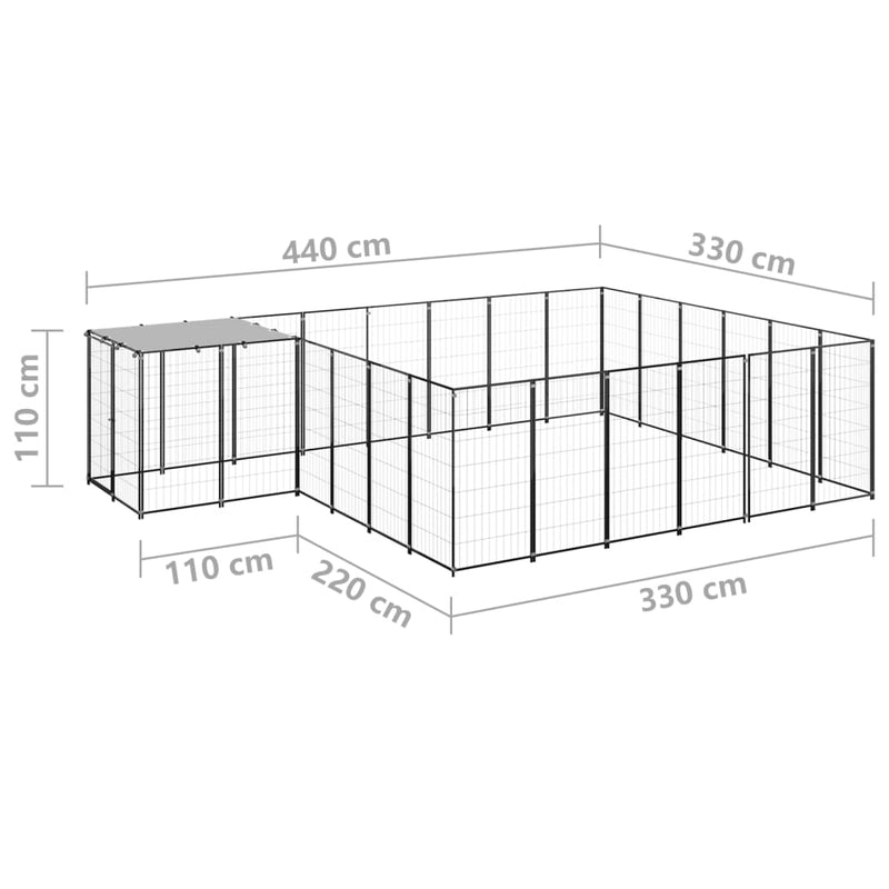 Hundegård svart 12,1 m² stål